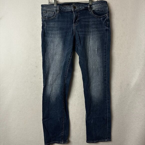 Kut‎ From The Kloth Boyfriend Jeans Size 14 Medium Wash Distressed Straight Leg - Picture 1 of 5
